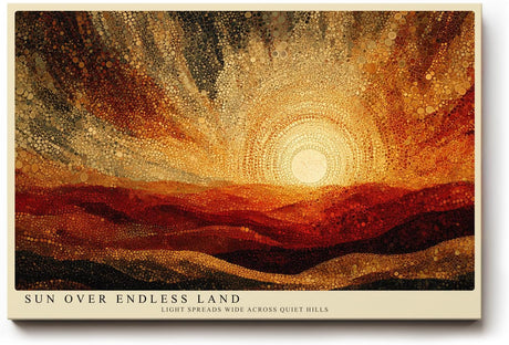 Paul Sinus Wandbild 120x80cm Abstrakte Sonnenlandschaft Kunst in Gold Orange und Rot Modernes Natur Design für Wohnzimmer Büro und Galerie