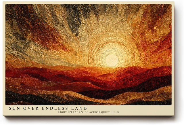 Paul Sinus Wandbild 120x80cm Abstrakte Sonnenlandschaft Kunst in Gold Orange und Rot Modernes Natur Design für Wohnzimmer Büro und Galerie