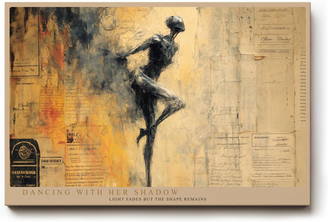 Paul Sinus Wandbild 120x80cm Abstrakte Taenzerin in Bewegung Kunstvolle Figur Collage in Beige Gold Moderne Wanddekoration