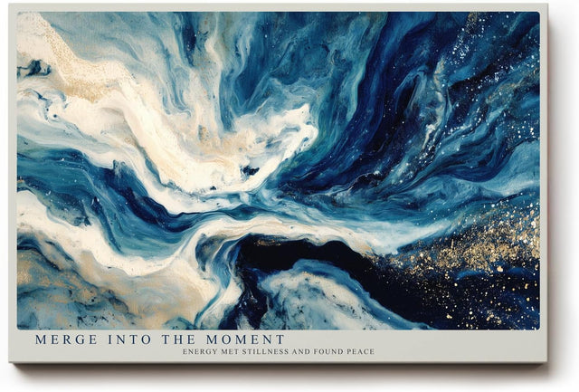 Paul Sinus Wandbild 120x80cm Abstrakte Wasserbewegung in Blau Weiss und Gold Moderne Kunst Wanddekoration Wohnzimmer