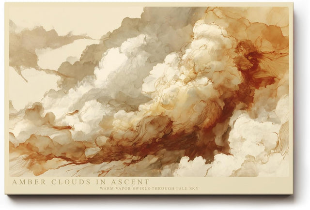 Paul Sinus Wandbild 120x80cm Abstrakte Wolken in Amber Tönen Moderne Kunst mit Luftigen Formen für Wohnzimmer Schlafzimmer