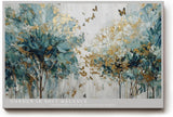 Paul Sinus Wandbild 120x80cm Abstrakter Garten Baeume Blumen Kunstmotiv Moderne Naturmalerei mit Schmetterlingen und sanften Farben