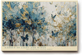 Paul Sinus Wandbild 120x80cm Abstrakter Garten mit Schmetterlingen Blau Gold Natur Kunst Wanddekoration Wohnzimmer Schlafzimmer
