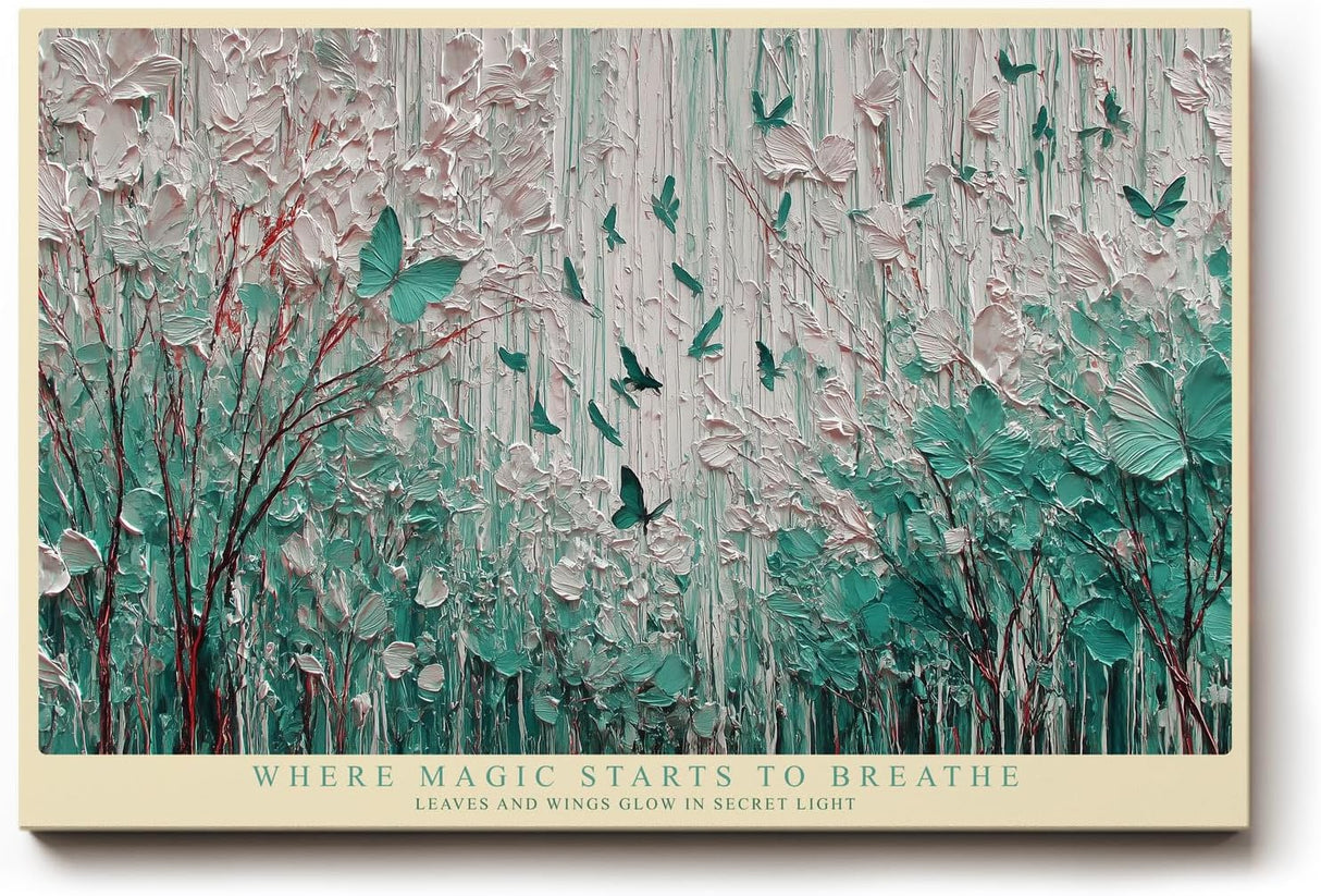 Paul Sinus Wandbild 120x80cm Abstrakter Traumwald mit Schmetterlingen Gruen Weiss Natur Kunst Wanddekoration