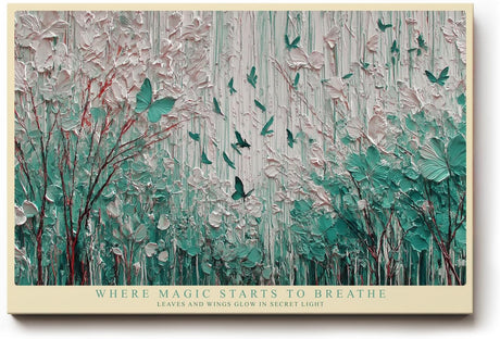 Paul Sinus Wandbild 120x80cm Abstrakter Traumwald mit Schmetterlingen Gruen Weiss Natur Kunst Wanddekoration