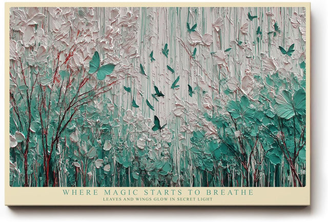 Paul Sinus Wandbild 120x80cm Abstrakter Traumwald mit Schmetterlingen Gruen Weiss Natur Kunst Wanddekoration