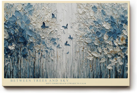 Paul Sinus Wandbild 120x80cm Abstrakter Wald mit Schmetterlingen Blau Weiss Natur Kunst Moderne Wanddekoration