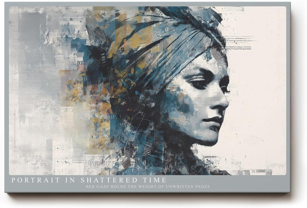 Paul Sinus Wandbild 120x80cm Abstraktes Frauenportraet Moderne Collagekunst in Blau und Gold Stilvolles Kunstbild fuer Wohnzimmer Schlafzimmer und Büro