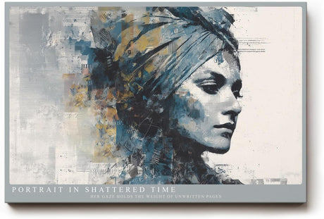 Paul Sinus Wandbild 120x80cm Abstraktes Frauenportraet Moderne Collagekunst in Blau und Gold Stilvolles Kunstbild fuer Wohnzimmer Schlafzimmer und Büro