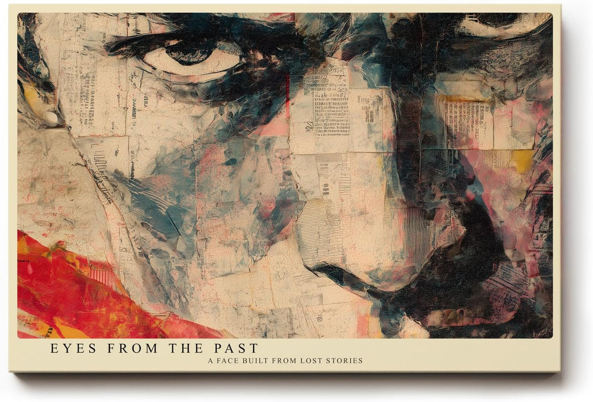Paul Sinus Wandbild 120x80cm Abstraktes Gesicht Collage Moderne Kunst in Rot Beige Schwarz Wanddekoration