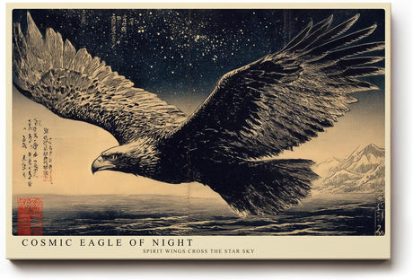 Paul Sinus Wandbild 120x80cm Adler unter Sternenhimmel Japanische Kunst Schwarz Gold Wanddekoration Wohnzimmer