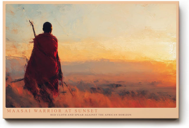 Paul Sinus Wandbild 120x80cm Afrikanische Landschaft Maasai Krieger Sonnenuntergang Natur Kunst Wanddekoration Wohnzimmer Schlafzimmer