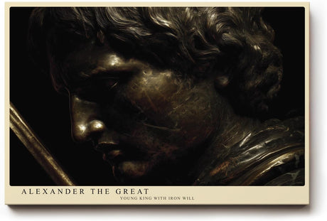 Paul Sinus Wandbild 120x80cm Alexander der Grosse antike Statue dunkle Bronze Skulptur klassische Kunst dramatische Beleuchtung Kunstbild stilvolle Wanddekoration für Wohnzimmer Büro Bibliothek