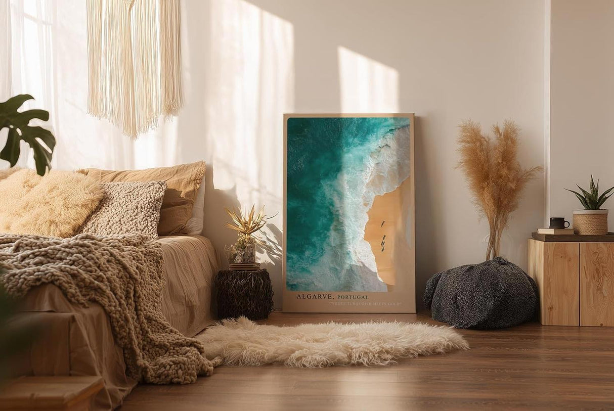 Paul Sinus Wandbild in 40x60cm Algarve Portugal – Luftaufnahme von Küste und Meer in Türkisund Goldtönen