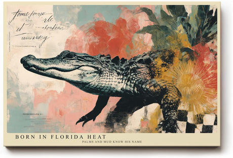 Paul Sinus Wandbild 120x80cm Alligator Kunst Collage Modernes Tiermotiv in Vintage Farben für Wohnzimmer Büro und Atelier
