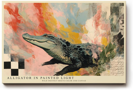 Paul Sinus Wandbild 120x80cm Alligator in Painted Light modernes Tierkunst Motiv mit Krokodil abstrakte Natur Poster für Wohnzimmer Büro