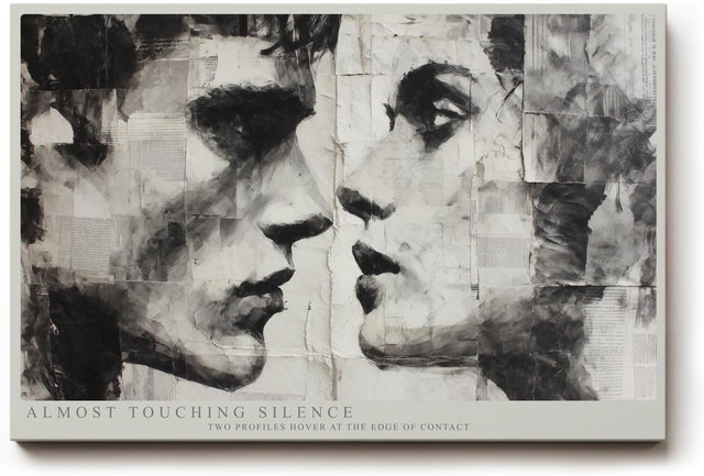 Paul Sinus Wandbild 120x80cm Almost Touching Silence Zwei Gesichter im Profil Schwarz Weiss Kunst fuer Wohnzimmer Schlafzimmer und Büro