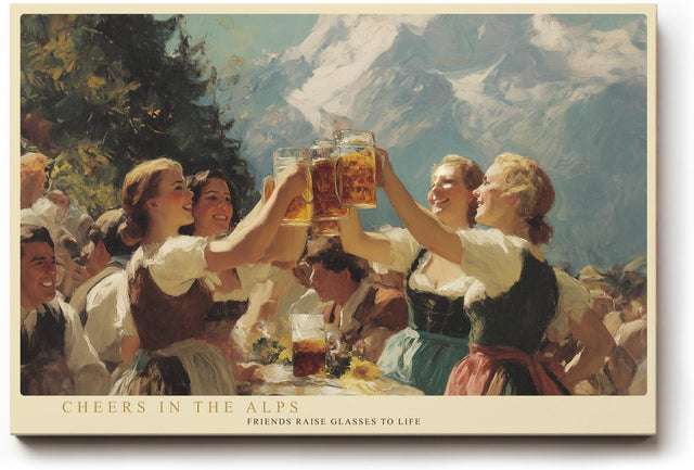 Paul Sinus Wandbild 120x80cm Alpen Fest Bier Szene LeinWandbild 120x80cm Traditionelle Berg Kultur Wanddekoration