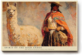 Paul Sinus Wandbild 120x80cm Anden Landschaft mit Frau und Alpaka Kunst in Warmen Farben für Wohnzimmer Büro und Flur