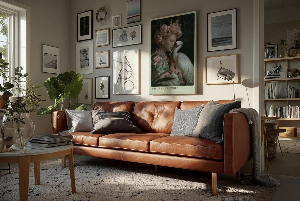 Paul Sinus Wandbild in 40x60cm Anmutige Frau mit Kranich und Blumenkrone in harmonischer Umarmung