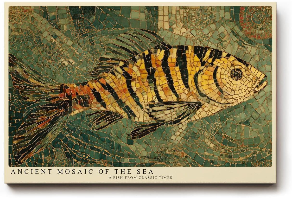 Paul Sinus Wandbild 120x80cm Antikes Fisch Mosaik – Klassische Meereskunst im mediterranen Mosaik Stil