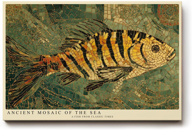 Paul Sinus Wandbild 120x80cm Antikes Fisch Mosaik – Klassische Meereskunst im mediterranen Mosaik Stil