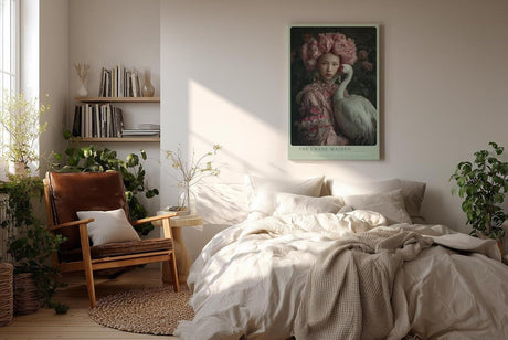 Paul Sinus Wandbild in 40x60cm Asiatische Schönheit mit Blumenkrone und Kranich in edler Pose