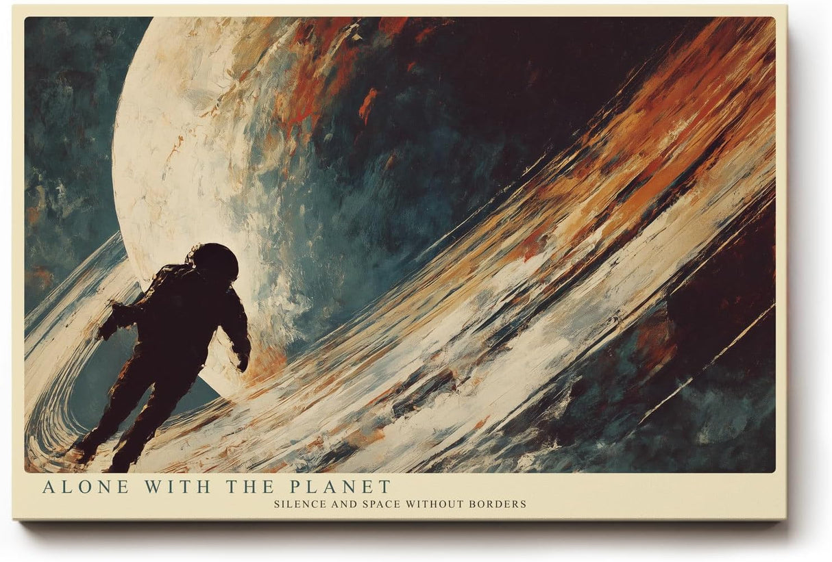 Paul Sinus Wandbild 120x80cm Astronaut im Weltraum Planet abstrakte Raumfahrt Kunst moderne kosmische Illustration Leinwand Wanddekoration fuer Wohnzimmer Büro Gaming Zimmer