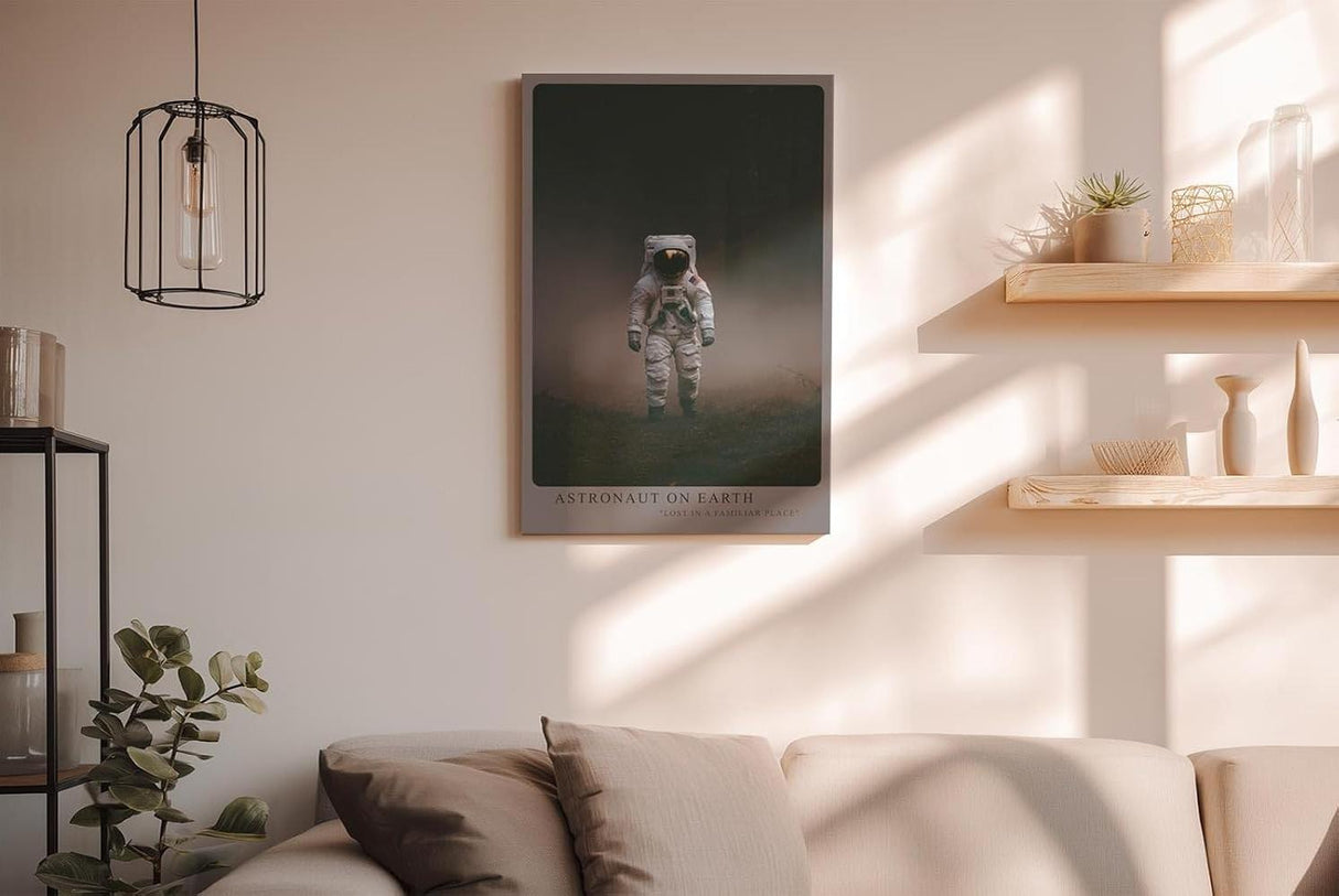 Paul Sinus Wandbild in 40x60cm Astronaut on Earth – Astronaut in nebeliger Waldlandschaft