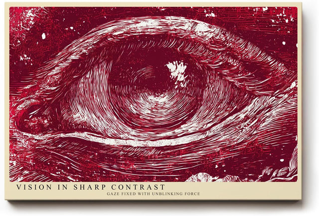 Paul Sinus Wandbild 120x80cm Auge Abstrakte Kunst Grafikmotiv Starkes Linienmotiv in Rot Weiss mit moderner Illustration