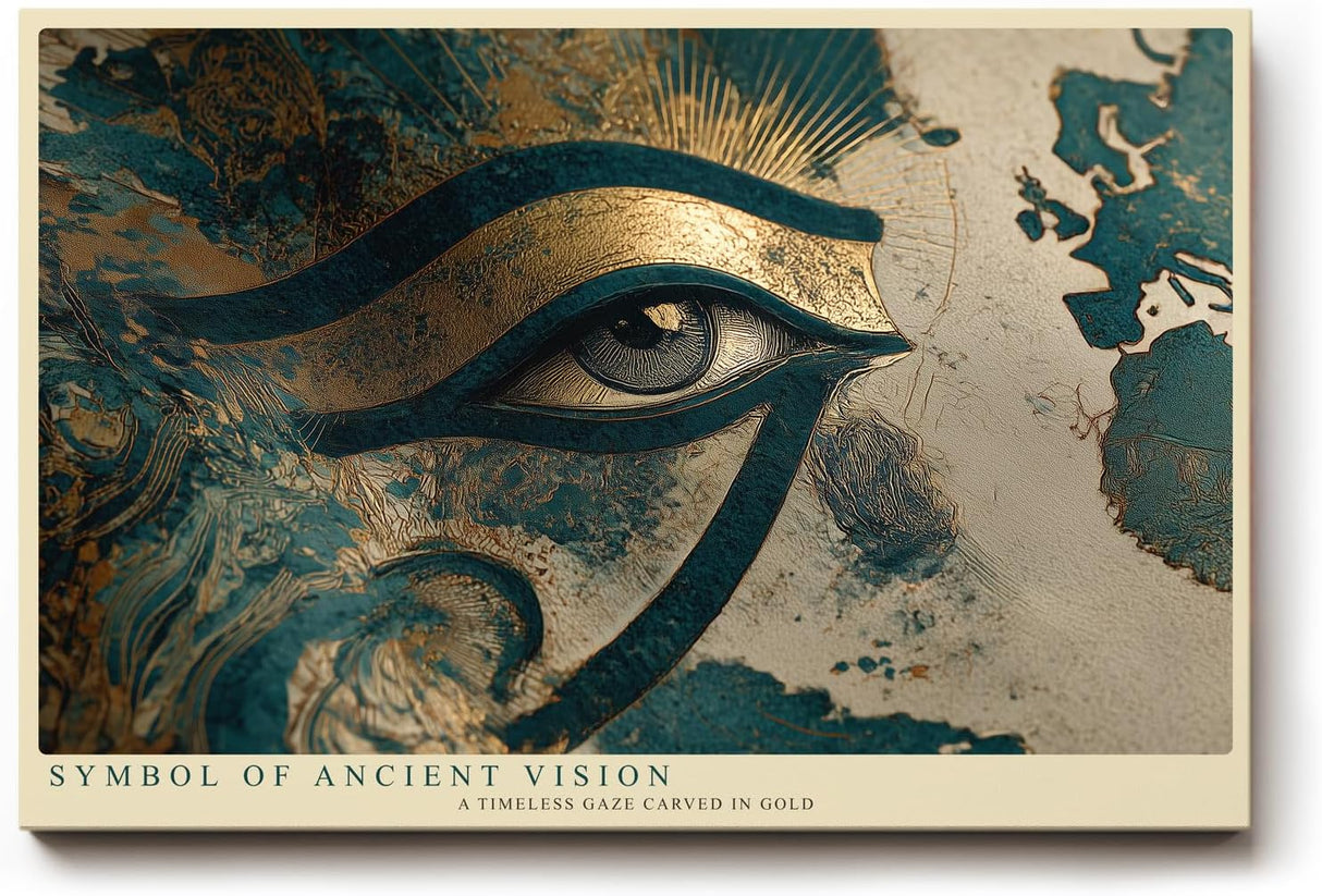 Paul Sinus Wandbild 120x80cm Auge des Horus gold blau aegyptische Symbolkunst Kunstdruck grosses Kunstbild mystische Wanddekoration fuer Wohnzimmer Büro Flur