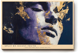 Paul Sinus Wandbild 120x80cm Ausdrucksstarkes Frauenportrait mit Goldstruktur Moderne Kunst in Blau Violett und Gold fuer stilvolle Raeume