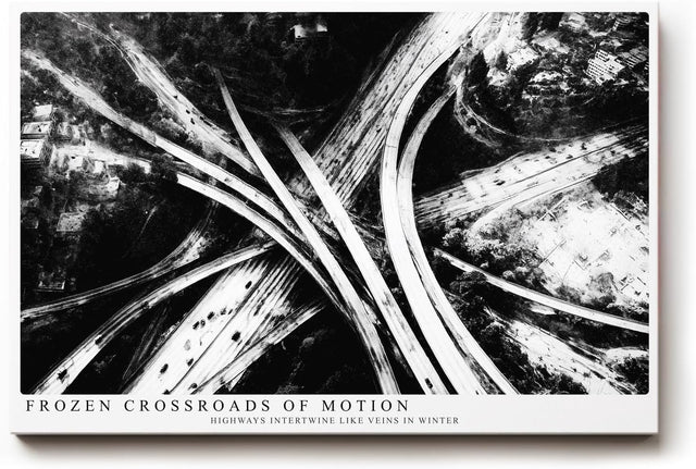 Paul Sinus Wandbild 120x80cm Autobahnkreuz Luftaufnahme Schwarz Weiss Moderne Stadt Fotokunst fuer Wohnzimmer Büro und Loft