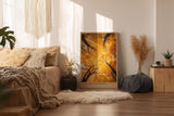 Paul Sinus Wandbild in 40x60cm Autumn Cathedral Goldgelbes Blätterdach aus der Froschperspektive mit strahlendem Sonnenlicht für herbstliche Raumakzente
