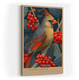 Paul Sinus Wandbild in 40x60cm Autumn Visitor – Detailreiche Darstellung eines farbenprächtigen Vogels zwischen leuchtend roten Beerenzweigen