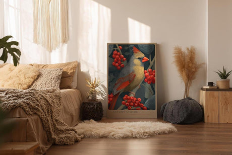 Paul Sinus Wandbild in 40x60cm Autumn Visitor – Detailreiche Darstellung eines farbenprächtigen Vogels zwischen leuchtend roten Beerenzweigen