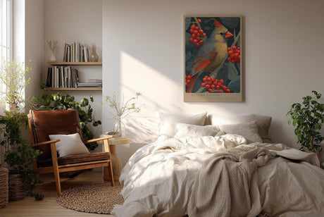 Paul Sinus Wandbild in 40x60cm Autumn Visitor – Detailreiche Darstellung eines farbenprächtigen Vogels zwischen leuchtend roten Beerenzweigen