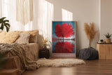 Paul Sinus Wandbild in 40x60cm Autumn's Heartbeat Roter Herbstbaum mit Spiegelung im Wasser unter blauem Himmel für elegante Wohnraumgestaltung