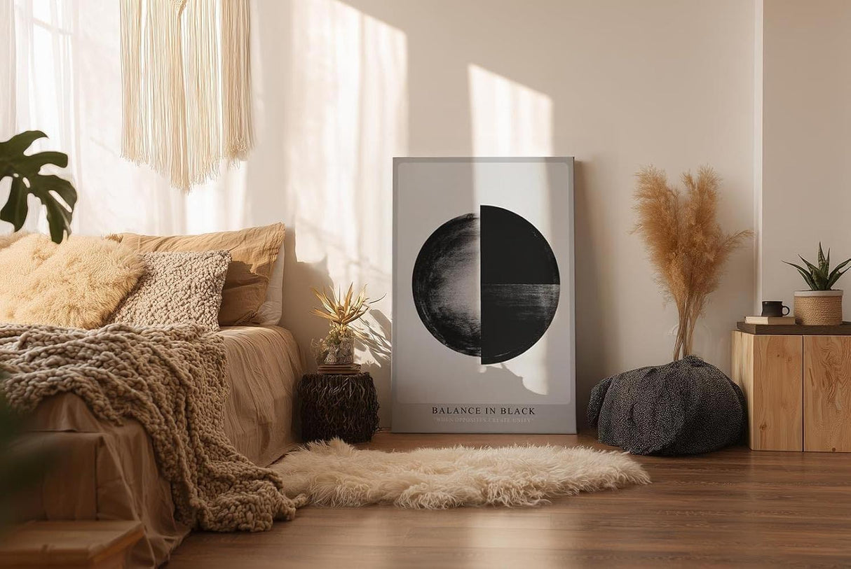 Paul Sinus Wandbild in 40x60cm Balance in Black – Halbierte Kreisform in Schwarz-Weiß als Symbol für Harmonie und Kontrast