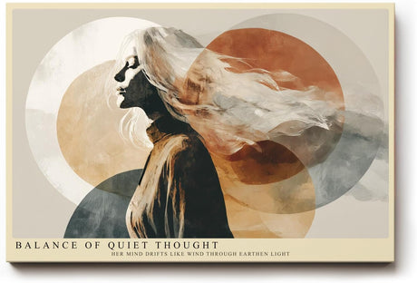 Paul Sinus Wandbild 120x80cm Balance of Quiet Thought Abstrakte Frauen Silhouette Moderne Kunst in Naturtoenen fuer Wohnzimmer Schlafzimmer und Büro