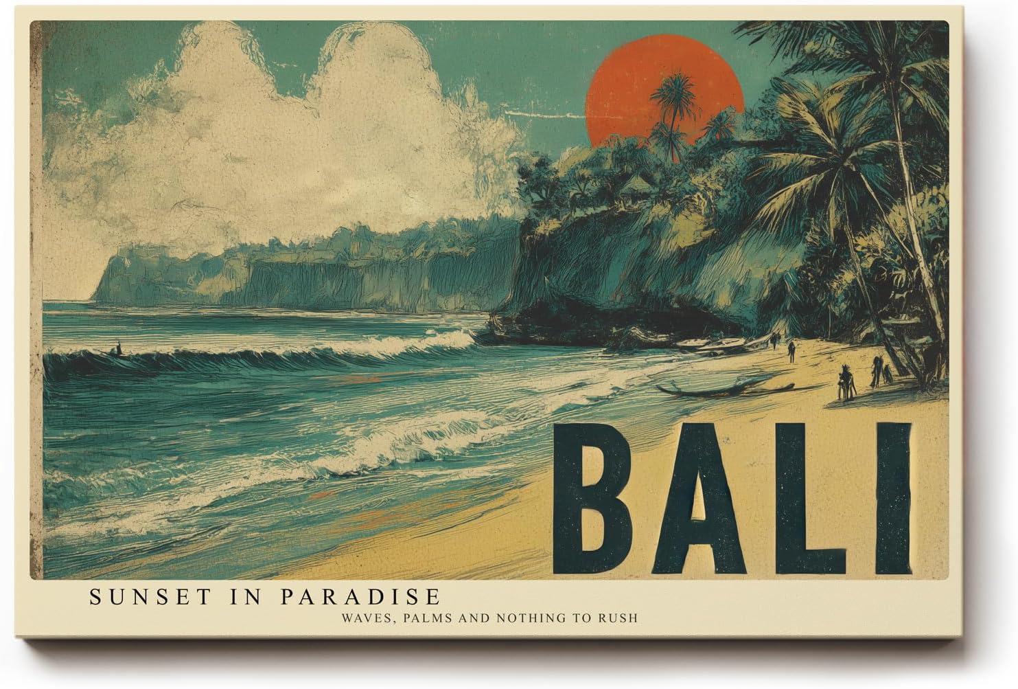 Paul Sinus Wandbild 120x80cm Bali Strand Landschaft tropische Kueste Vintage Reise bild stilvolle Urlaubs Wanddekoration fuer Wohnzimmer Büro