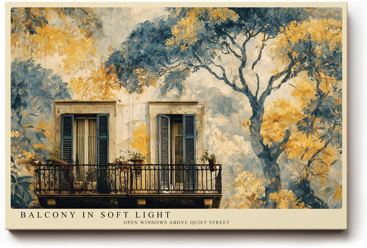Paul Sinus Wandbild 120x80cm Balkon Im Sanften Licht Architektur Kunst LeinWandbild 120x80cm Mediterrane Szene Wanddekoration