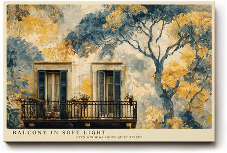 Paul Sinus Wandbild 120x80cm Balkon Im Sanften Licht Architektur Kunst LeinWandbild 120x80cm Mediterrane Szene Wanddekoration