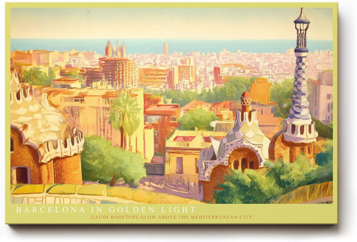 Paul Sinus Wandbild 120x80cm Barcelona Stadtansicht Gaudi Architektur mediterrane Stadt Kunst Wanddekoration Wohnzimmer Büro
