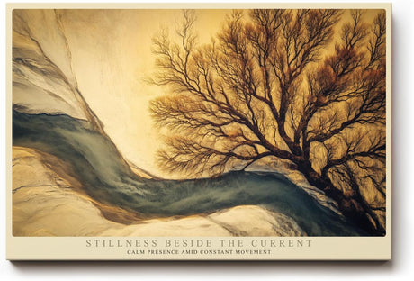 Paul Sinus Wandbild 120x80cm Baum Fluss Landschaft moderne Naturkunst beige blau Kunstdruck grosses Wandbild 120x80cm ruhige Wanddekoration fuer Wohnzimmer Büro