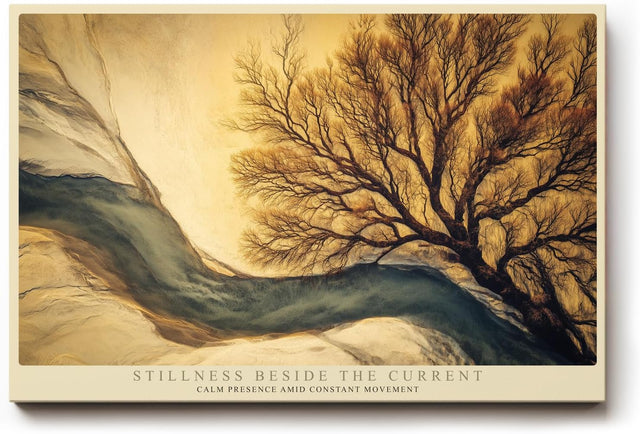 Paul Sinus Wandbild 120x80cm Baum Fluss Landschaft moderne Naturkunst beige blau Kunstdruck grosses Wandbild 120x80cm ruhige Wanddekoration fuer Wohnzimmer Büro