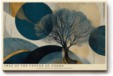 Paul Sinus Wandbild 120x80cm Baum Geometrie modern blau gold abstrakte Natur Kunst Kunstdruck grosses Kunstbild stilvolle Wanddekoration fuer Wohnzimmer Büro Flur