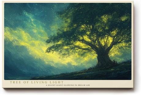 Paul Sinus Wandbild 120x80cm Baum Landschaft leuchtendes Licht Natur Kunst Kunstdruck grosses Kunstbild atmosphaerische Wanddekoration fuer Wohnzimmer Büro Flur