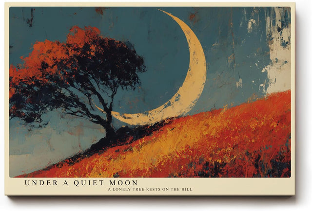 Paul Sinus Wandbild 120x80cm Baum Landschaft mit Mond moderne Naturkunst roter Huegel Himmel Landschaftsbild stilvolle Wanddekoration fuer Wohnzimmer Büro