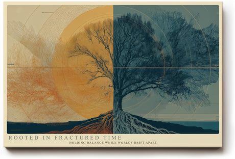 Paul Sinus Wandbild 120x80cm Baum abstrakte Zeit Symbolik modern orange blau Kunstbild grosses Wandbild 120x80cm philosophische Wanddekoration fuer Wohnzimmer Büro